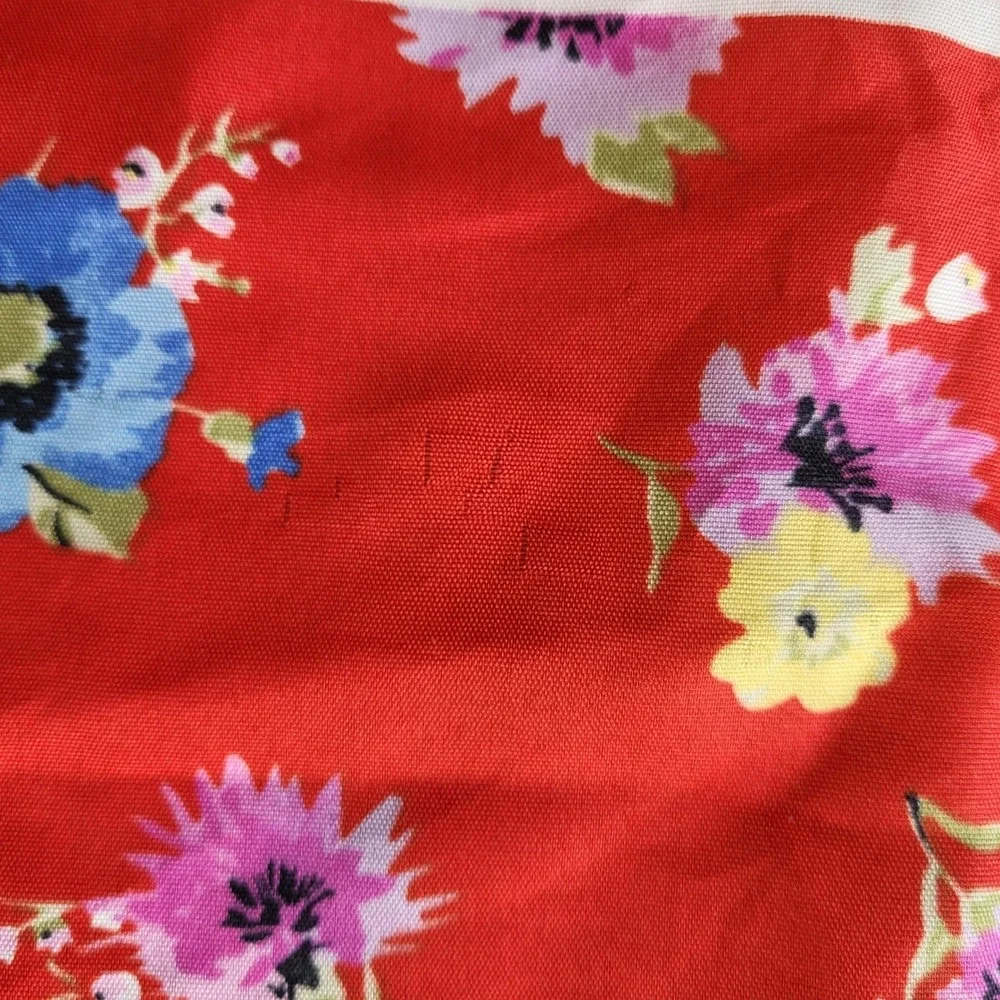Vintage Glentex Italy Red Floral Square Scarf Neckerchief Striped Border Print